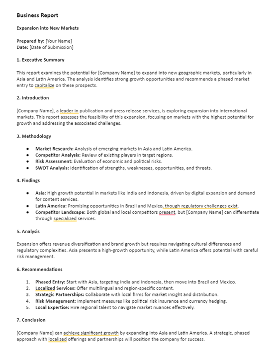Write a Business Report Example